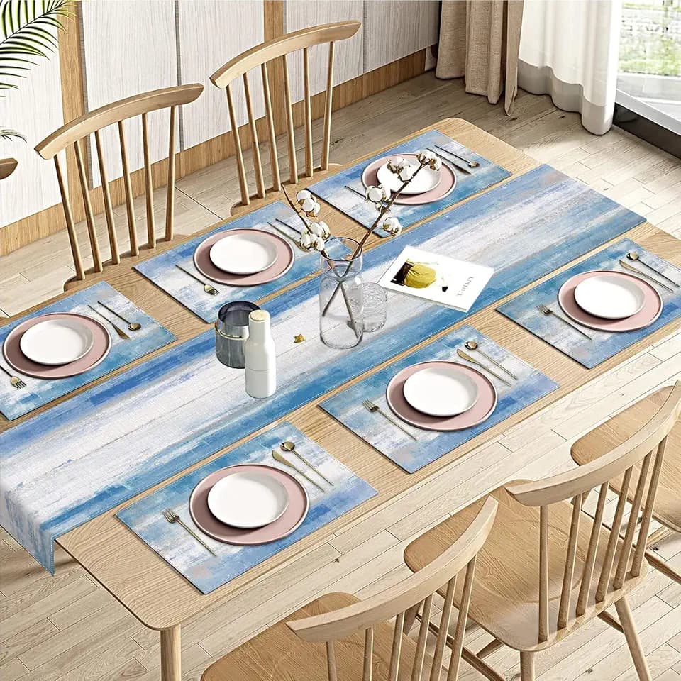 Emvency Table Runner and Placemats Set of 6, Abstract Watercolor Modern