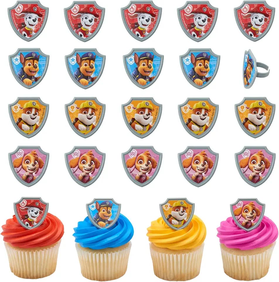 PAW Patrol Reporting for Duty Cupcake Decoration Toppers | 24 Pack Rings