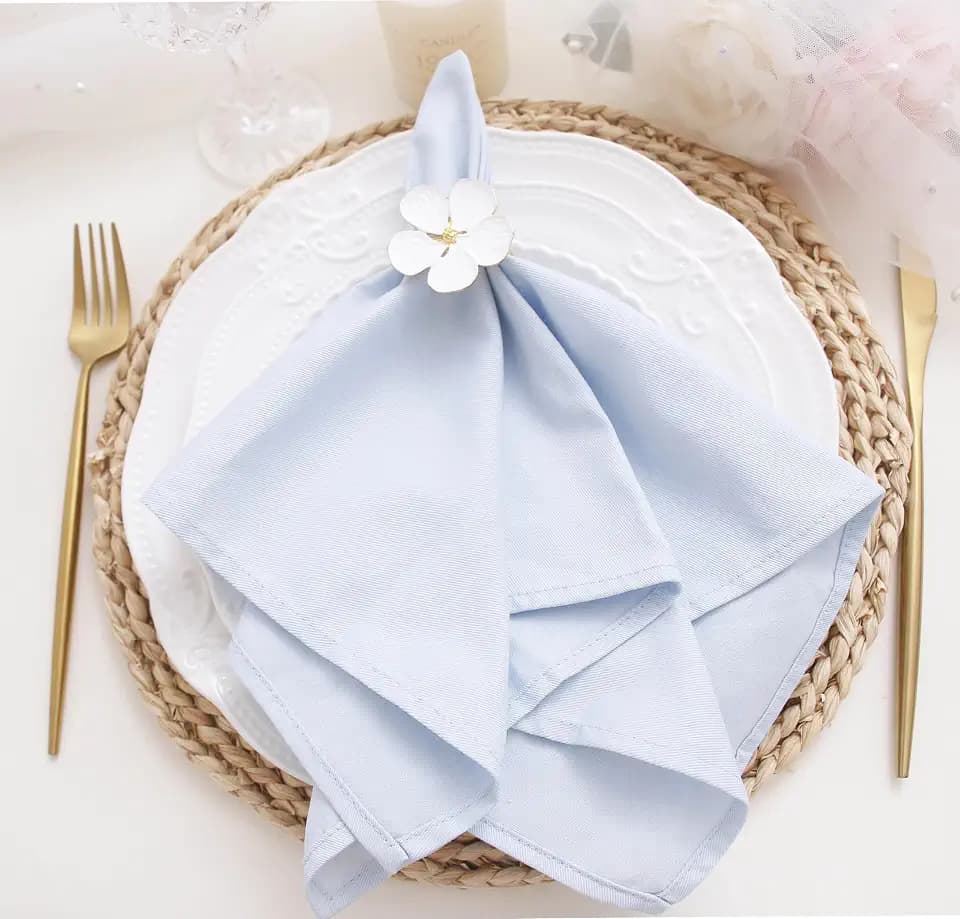 Light Blue Cotton Cloth Napkins Set of 12, Dinner Napkins 17 x 17 Inch