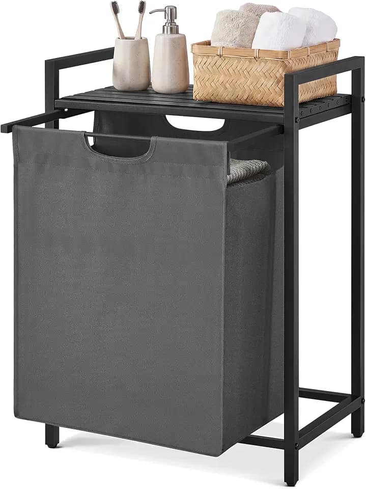 SONGMICS HOME Laundry Basket Sorter with Storage Shelf, Laundry Hamper with Metal Frame, 17.2 Gallons (65 L), Gray