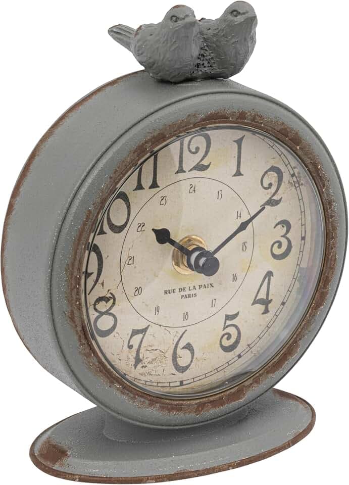 Creative Co-Op Decorative Pewter Mantel Clock with Bird Accent, Grey Finish
