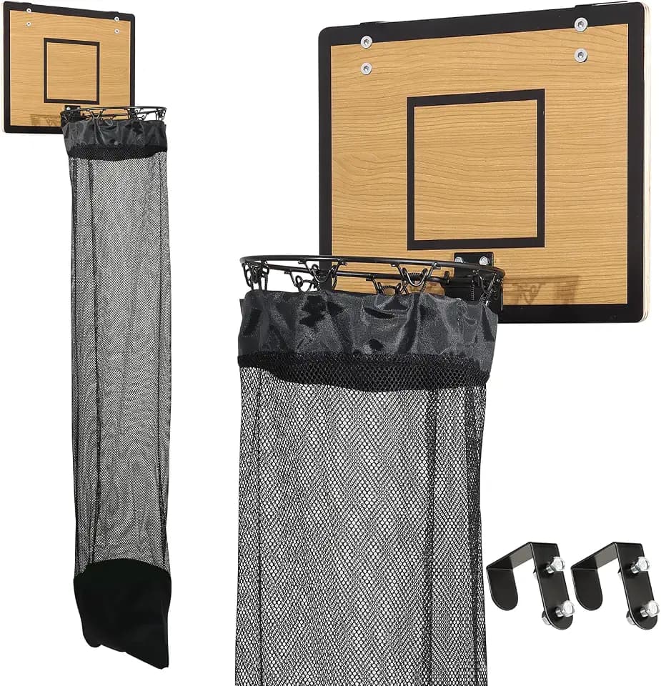 Over the Door Basketball Hoop Laundry Basket ,Wooden Basketball Laundry Hamper with Zipper for Kids Room,Dorm Rooms,Bathroom,Saving Space Storage and Organization