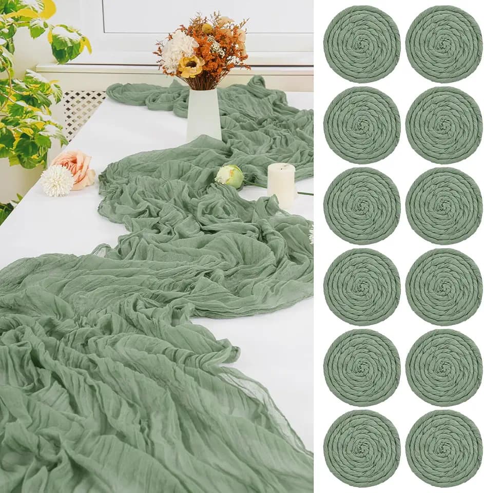 12 Pack Sage Green Cheesecloth Table Runner,20x120 in Table Runner