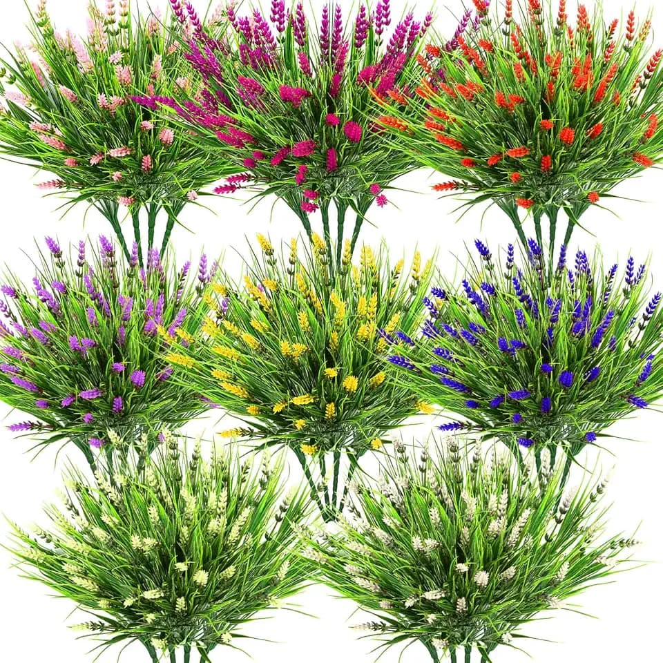 Dexpinzo 32 Bundles Artificial Monkey Grass Plants & Flowers for Outdoors