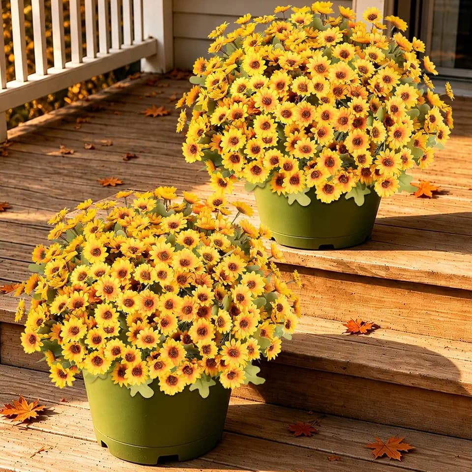 12 PCS Artificial Mums for Outdoors, UV Resistant Fake Fall Flowers