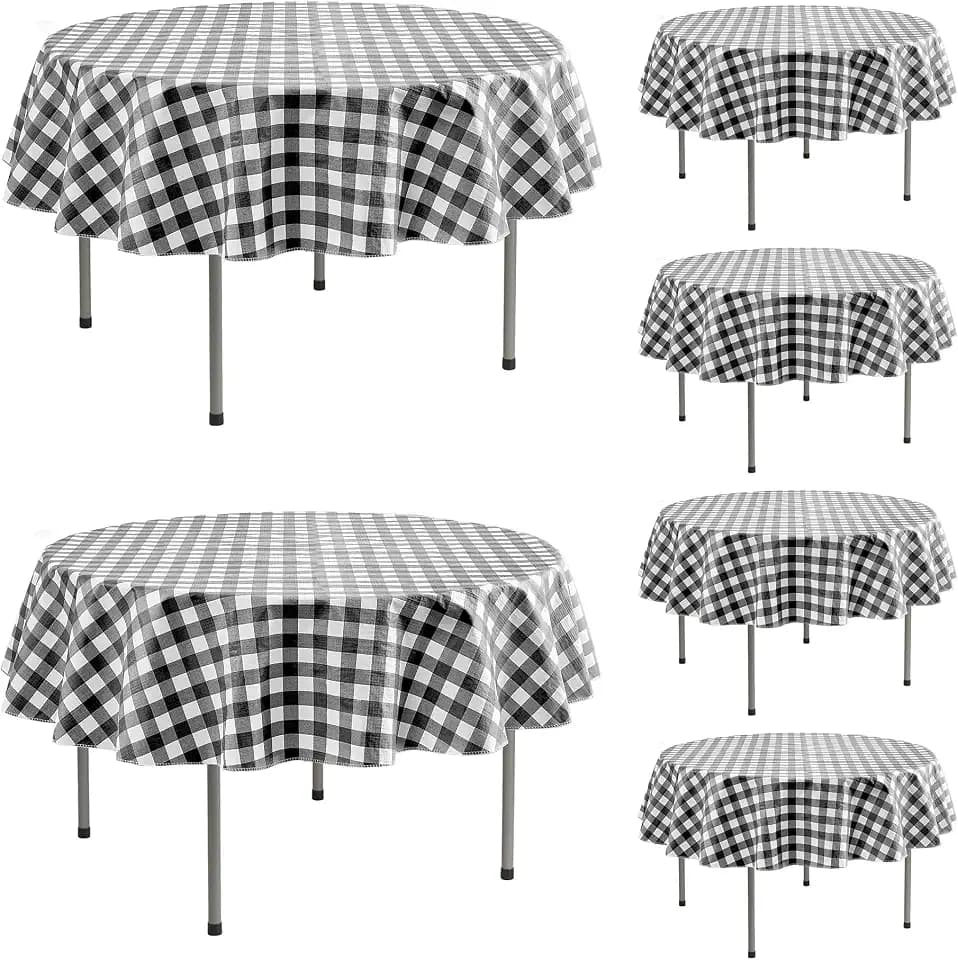 Vinyl Tablecloth with Flannel Backing-Round Gingham Checkered Table Cloth