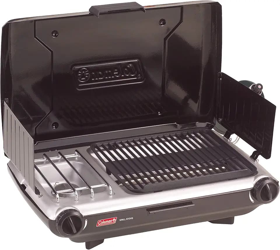 Coleman Tabletop 2-in-1 Camping Grill/Stove, 2-Burner Propane Grill & Stove with Adjustable Burners & 20,000 BTUs of Power