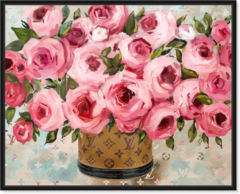 Art Remedy Love My Peonies Canvas Flower Glam Farmhouse Wall Art, Black Frame, 24" x 20"