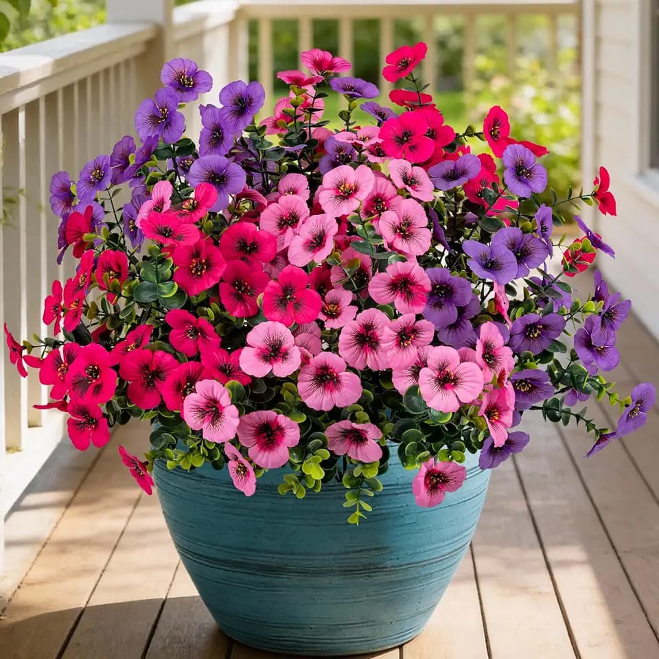 Artificial Faux Pansy Plastic Silk Flowers Fake Plants for Outdoor,6 PCS