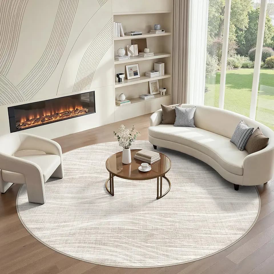 WITSHOCK 8ft Round Rugs for Living Room, Large Area Rug Modern Carpet Beige