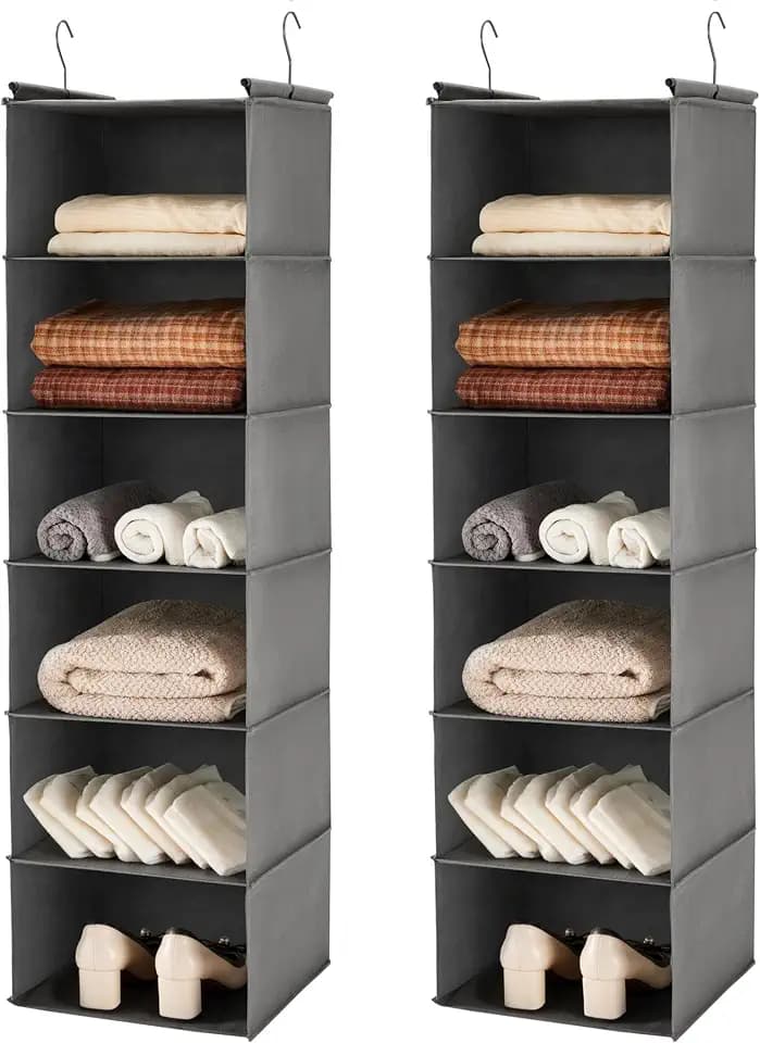 MAX Houser 6 Tier Shelf Hanging Closet Organizer,2 Pack, Grey