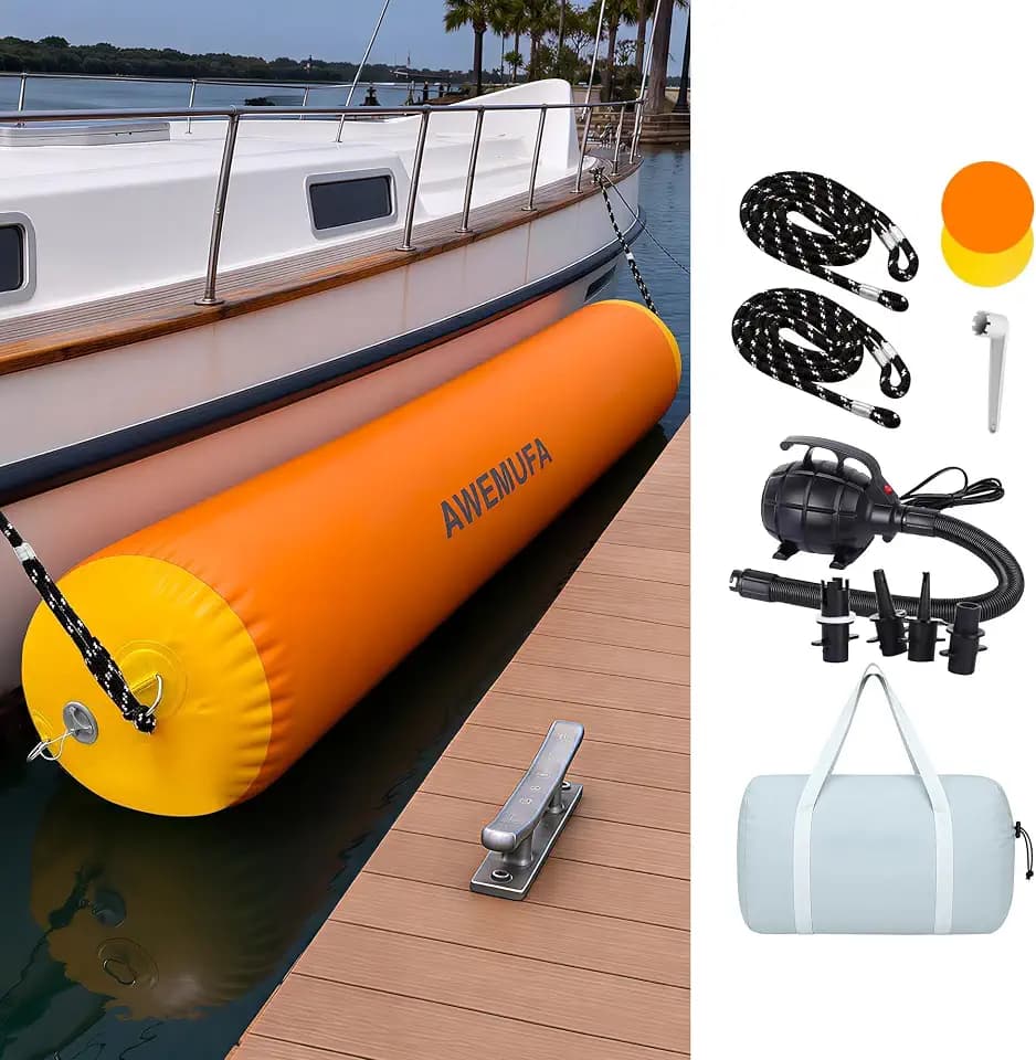 AWEMUFA Inflatable Boat Bumper for Docking, 6FT/10FT Inflatable Boat Fender with 110-120v Electric Air Pump, Large Dock Bumper Heavy Duty Pontoon Bumper for Bass Boat, Fishing Boat, Jet Ski, Yacht