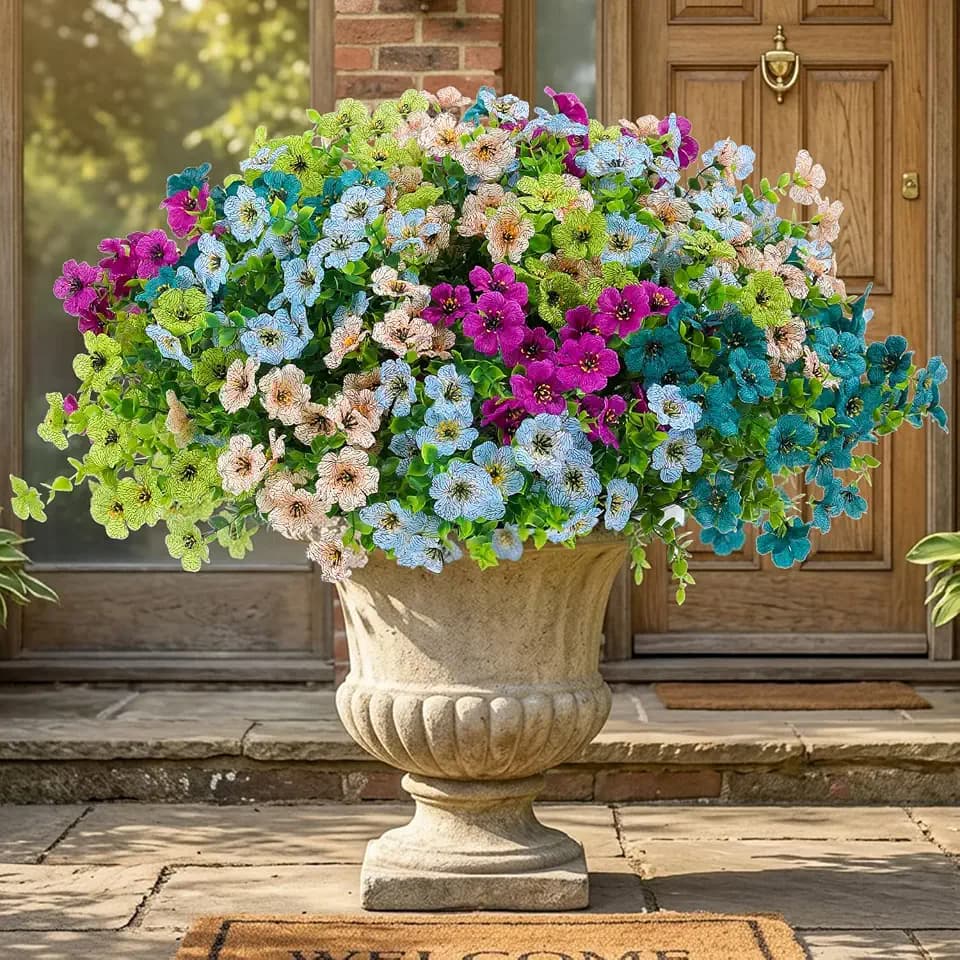 Artificial Flowers for Outdoor Decor, 16 Pack UV-Resistant Fake Colorful Silk Daisy Flowers, Perfect for Spring & Summer Decorating – Front Porch, Patio, Window Boxes, and Potted Plants