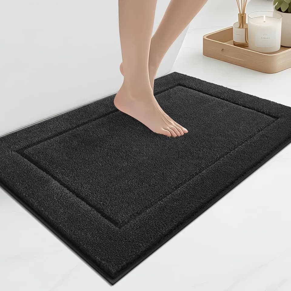 anllugs Bathroom Rugs, Non-Slip Bath Rugs, 20" x 30", Black