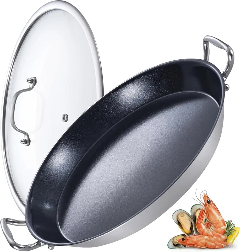 LOLYKITCH Nonstick Paella Pan with Lid | 14 Inch for Family of 5-8