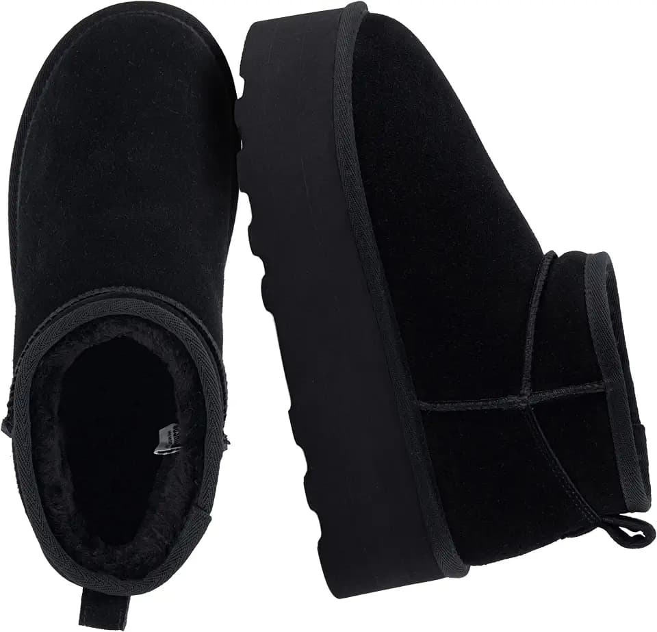 CUSHIONAIRE Hippy Women’s Platform Ankle Boots – Genuine Suede, Faux Fur Lining, Cozy Winter Slip-On Design, Comfortable Footwear with Wide Widths Available