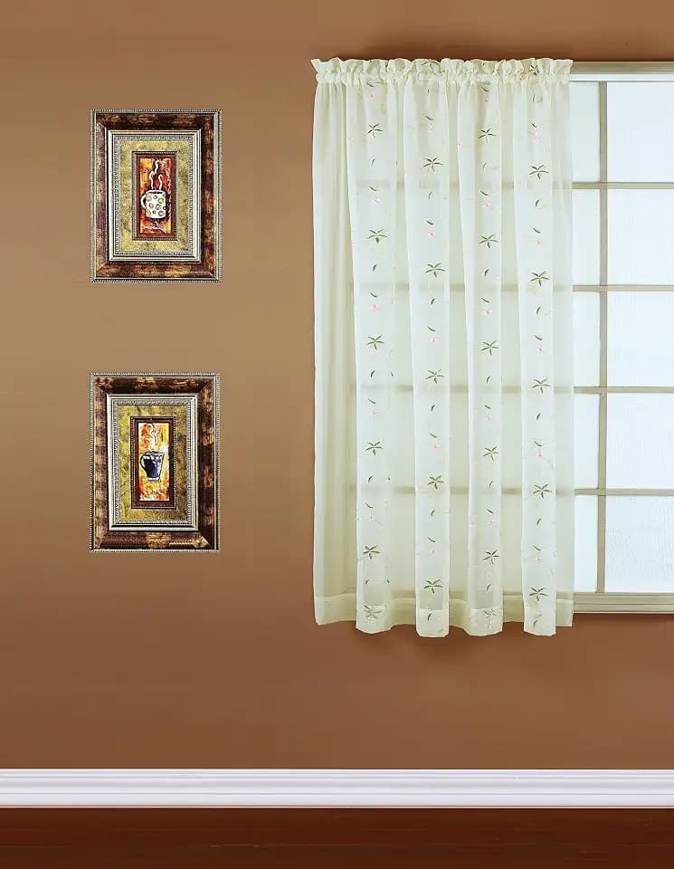 Today's Curtain, Emelia Embroidery Sheer Panel 63", Ecru, 59" W x 63" L
