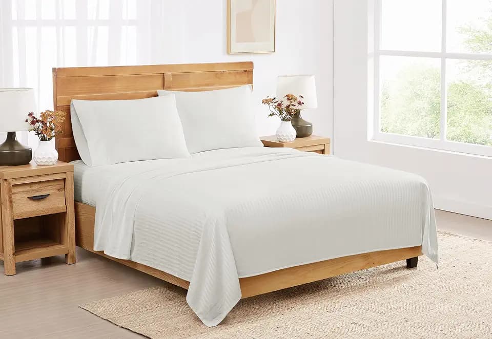 Signature Dobby Stripe White 4 Piece Queen Sheet Set, Oeko-TEX Certified Confidence