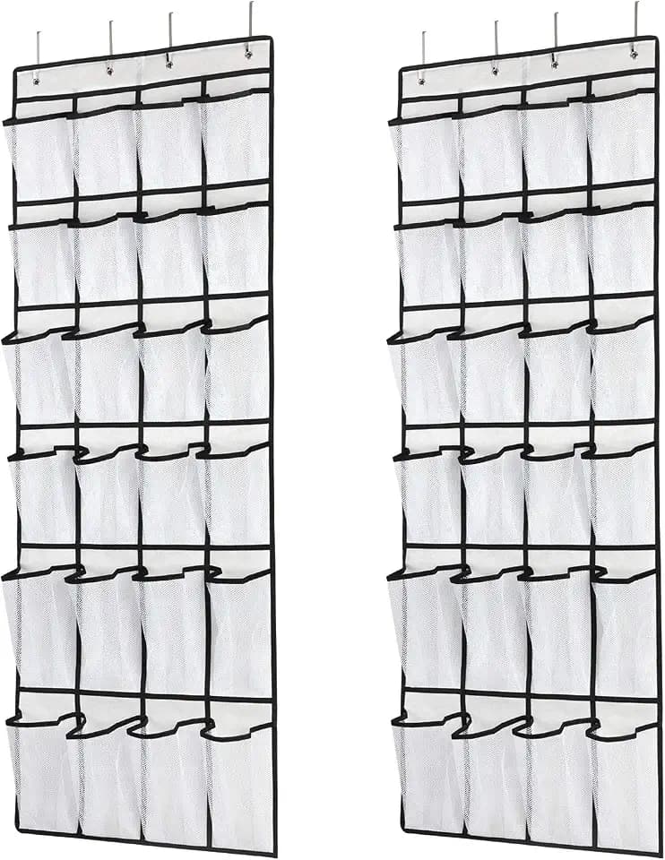 SAVERHO Hanging Shoe Organizer, Over The Door Shoe Organizer with 24 Mesh Large Pockets Door Shoe Rack for Men Women Kids Hanging Door Shoe Holder Size:58x21 Inch (White-2pack)