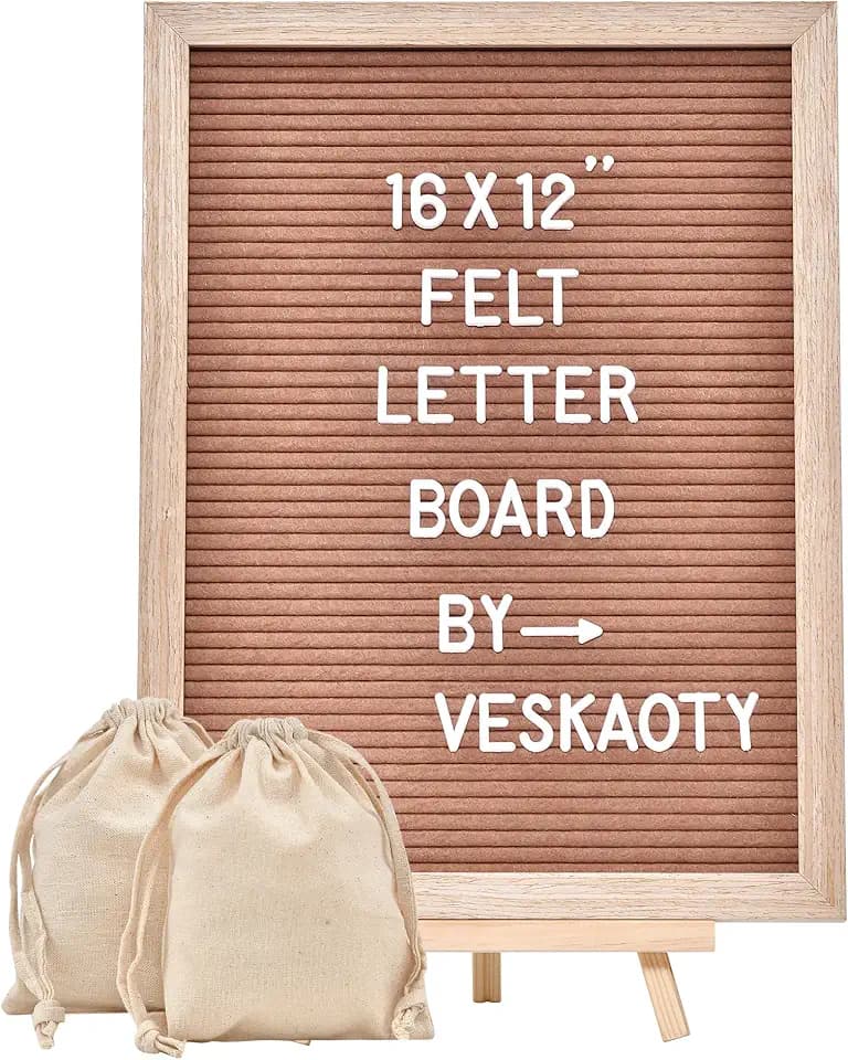 Veskaoty Felt Letter Board with 402 Letters & Stand, 12 x 16 inch, Brown