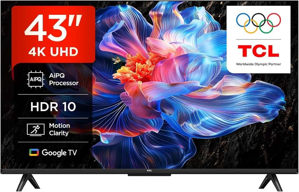 TCL 43V6C 43 Zoll Direct LED TV, 4K HDR Fernseher, Smart TV mithilfe von Google TV (Dolby Audio, Motion Clarity, Kompatibel mit Google Assistant & Alexa)