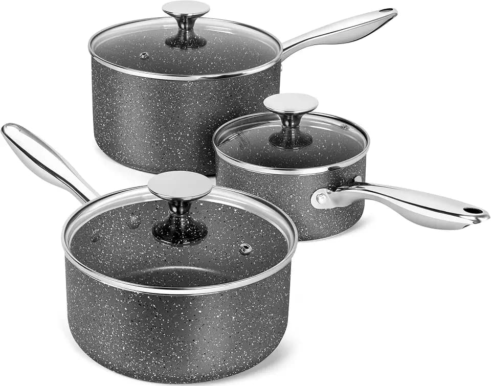 MICHELANGELO Nonstick Sauce Pan with Lid 1.5QT, 2QT & 3QT, Cooking Pots Set