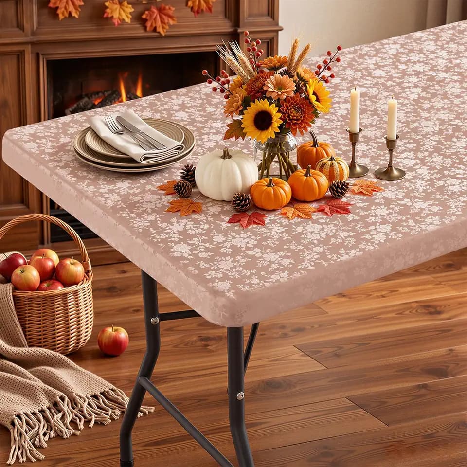 Smiry Heavy Duty Vinyl Fitted Tablecloths for 4 Foot Rectangle Tables