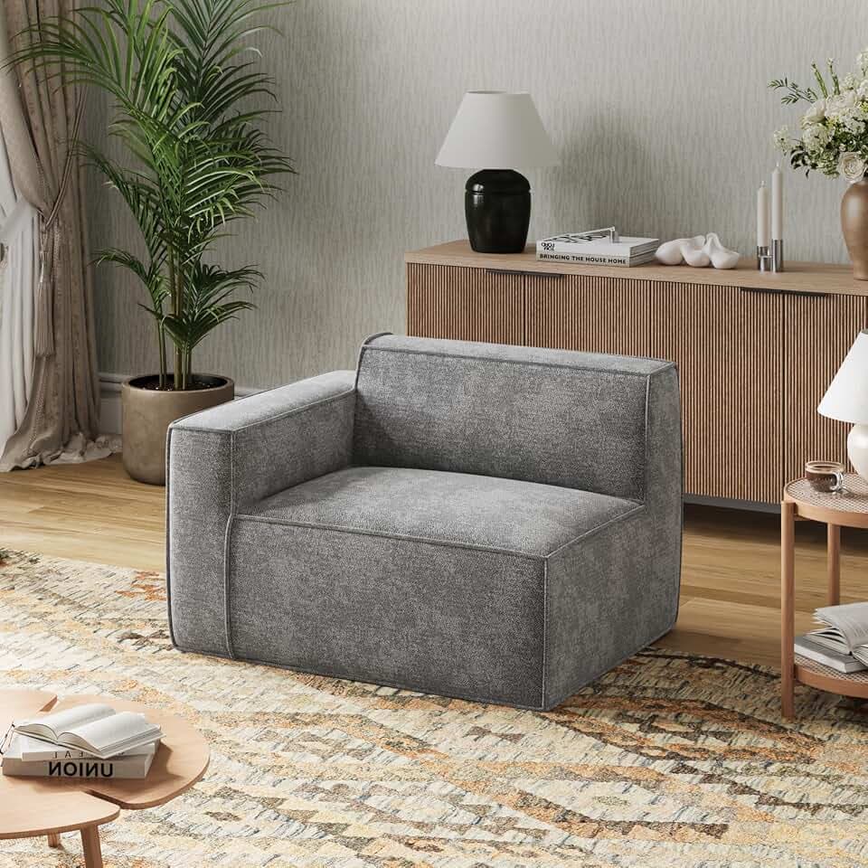 Novilla Modular Sectional Sofa, No Assembly Cloud Sectional Couch with Smarts Coil® Support, Chenille Fabric Sectional Sofa, Boneless Couch for Living Room Apartment, Dark Gray (Left-Arm Chair)