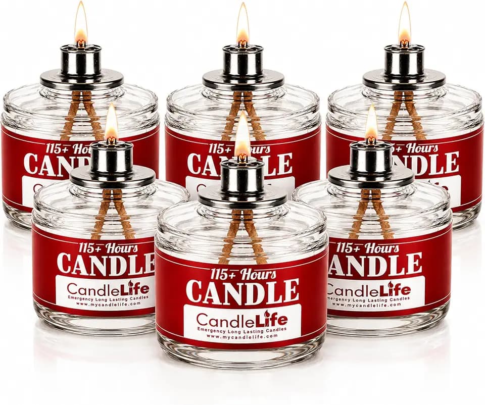 Candlelife 115-Hour Emergency Survival Candles - Long Burning, Unscented, Clean Burning Liquid Paraffin (Set of 6) for Blackouts, Camping, Fishing & Survival.