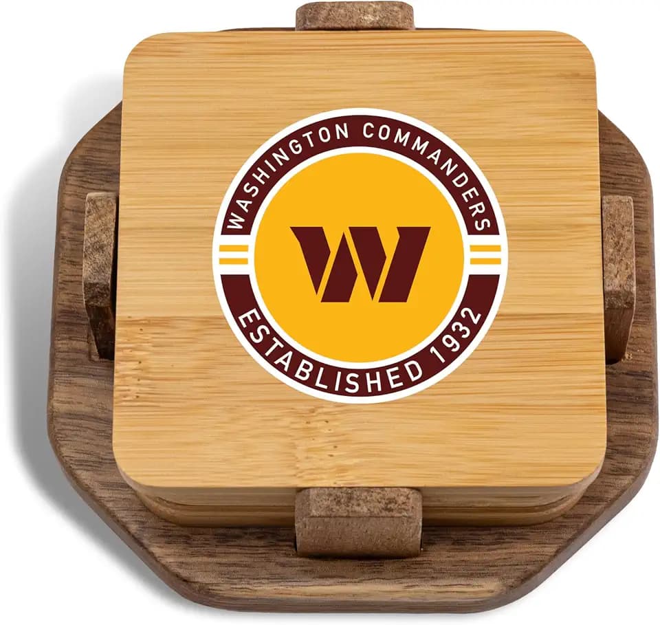 The Memory Company Officially Licensed NFL - Washington Commanders 4-Pack Wood Inlay Coaster Set with Holder