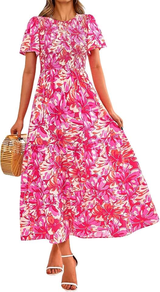 PRETTYGARDEN Women's 2026 Summer Casual Flutter Sleeve Floral Maxi Dress