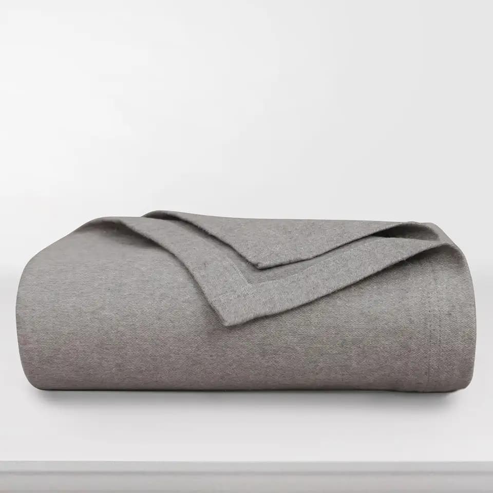 Tribeca Living 100% Cotton Blanket Queen Size - Oversized Luxury Bed Blanket for All Seasons - Soft Breathable Yarn Dyed Quality - Queen, Heather Mid Grey