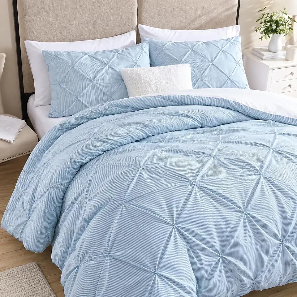 Swift Home Twin/Twin XL Comforter Set, Pinstripe Pintuck, Chambray Blue