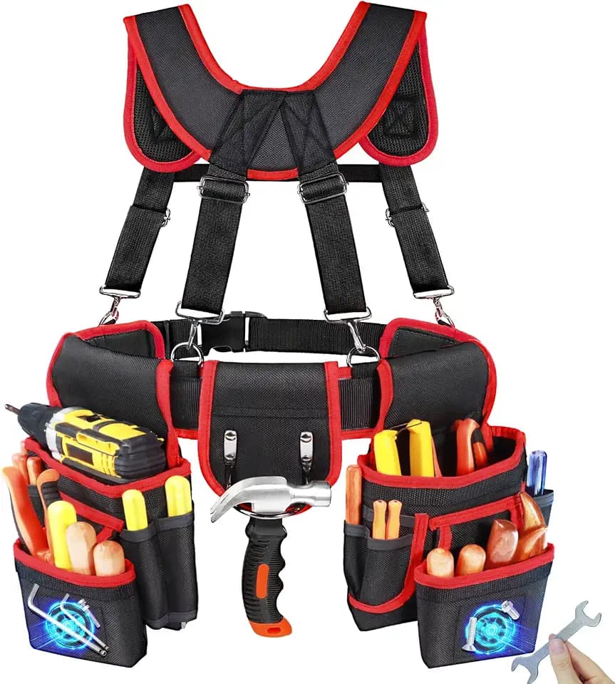 FamilyKit Tool Belt With Suspenders, Magnetic Heavy Duty Tool Belts for Men