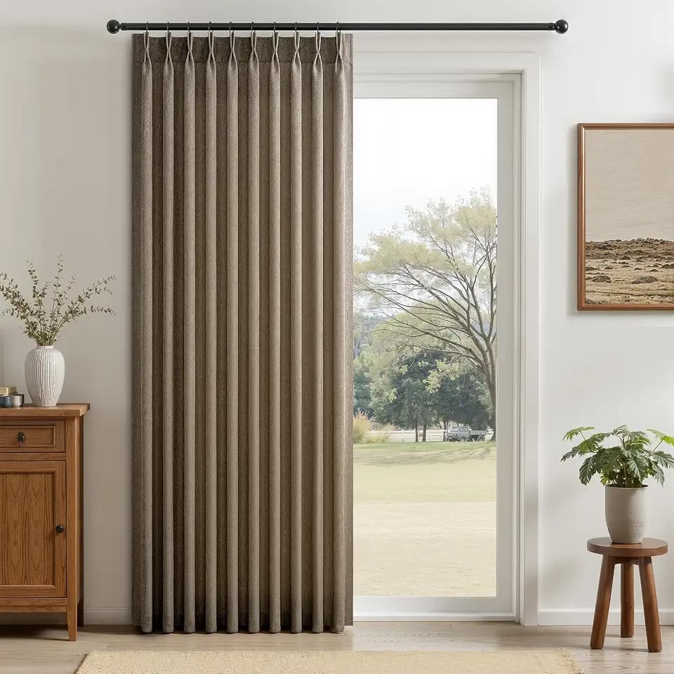 Dark Brown Linen Pinch Pleated Curtains 96 Inch Length 1 Panel