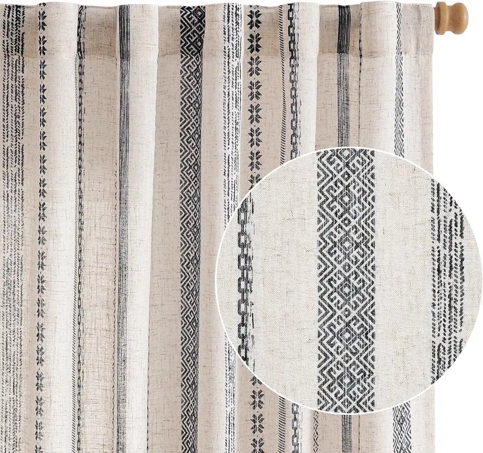 jinchan Boho Linen Light Filtering Curtains 84 Inches Long 2 Panels