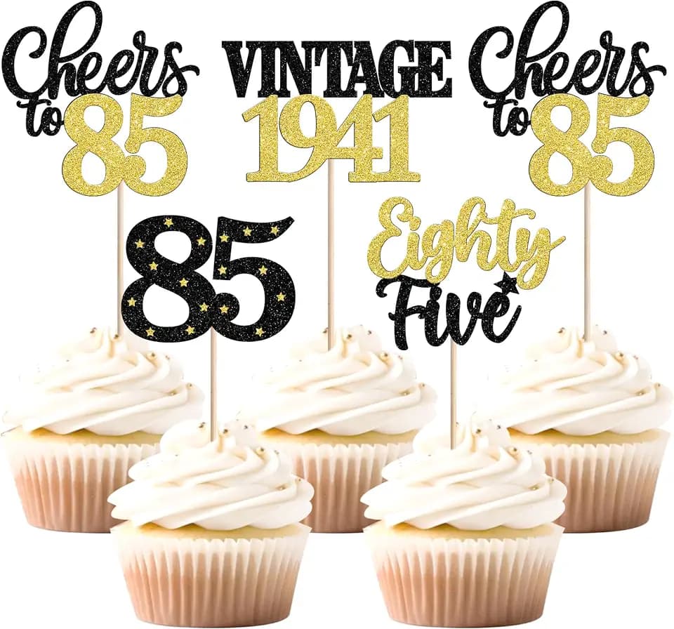 24 PCS Happy 85th Birthday Cupcake Toppers Star 85 Hello Eighty Five Vintage 1941 Cupcake Picks Cheers to 85 Years Decorations for him 85th Birthday Anniversary Party Cake Decorations Supplies Gold