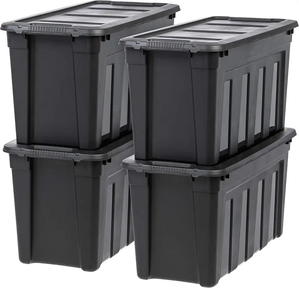 IRIS USA 4-Pack 31 Gal Heavy Duty Storage Totes with Lids, Black