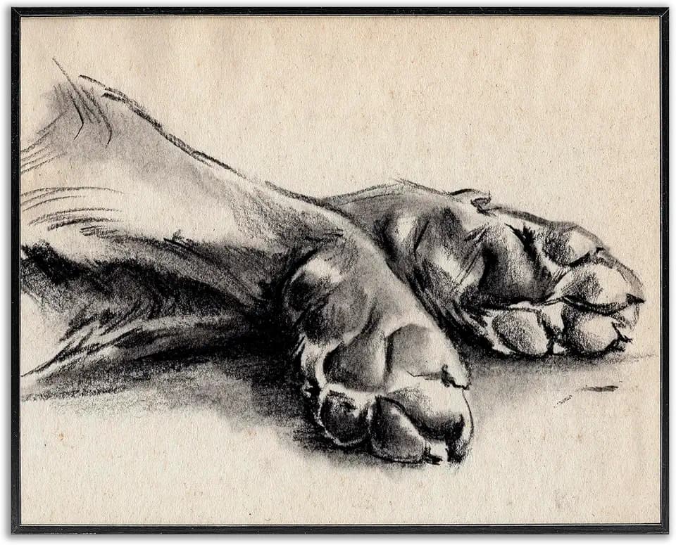'Dog Paw Charcoal Design'| Framed Giclee Art