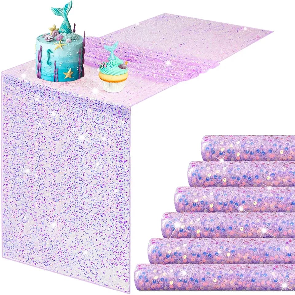 Remagr 6 Pcs Iridescent Mermaid Sequin Table Runner, Purple