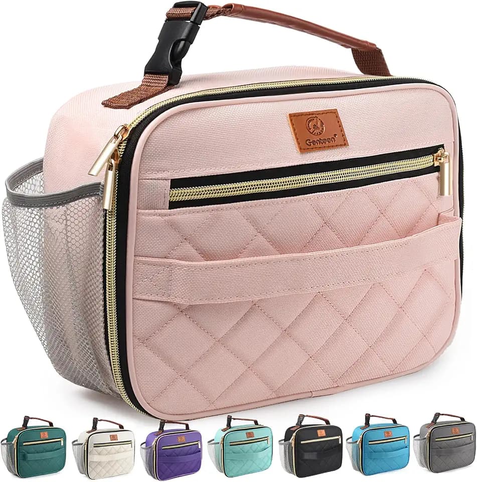 Genteen Lunch Box for Kids,Girls - Insulated Lunch Bag Reusable, Zip Closure & Buckle Handle, Portable Cooler for Work, School, Travel (Pink)