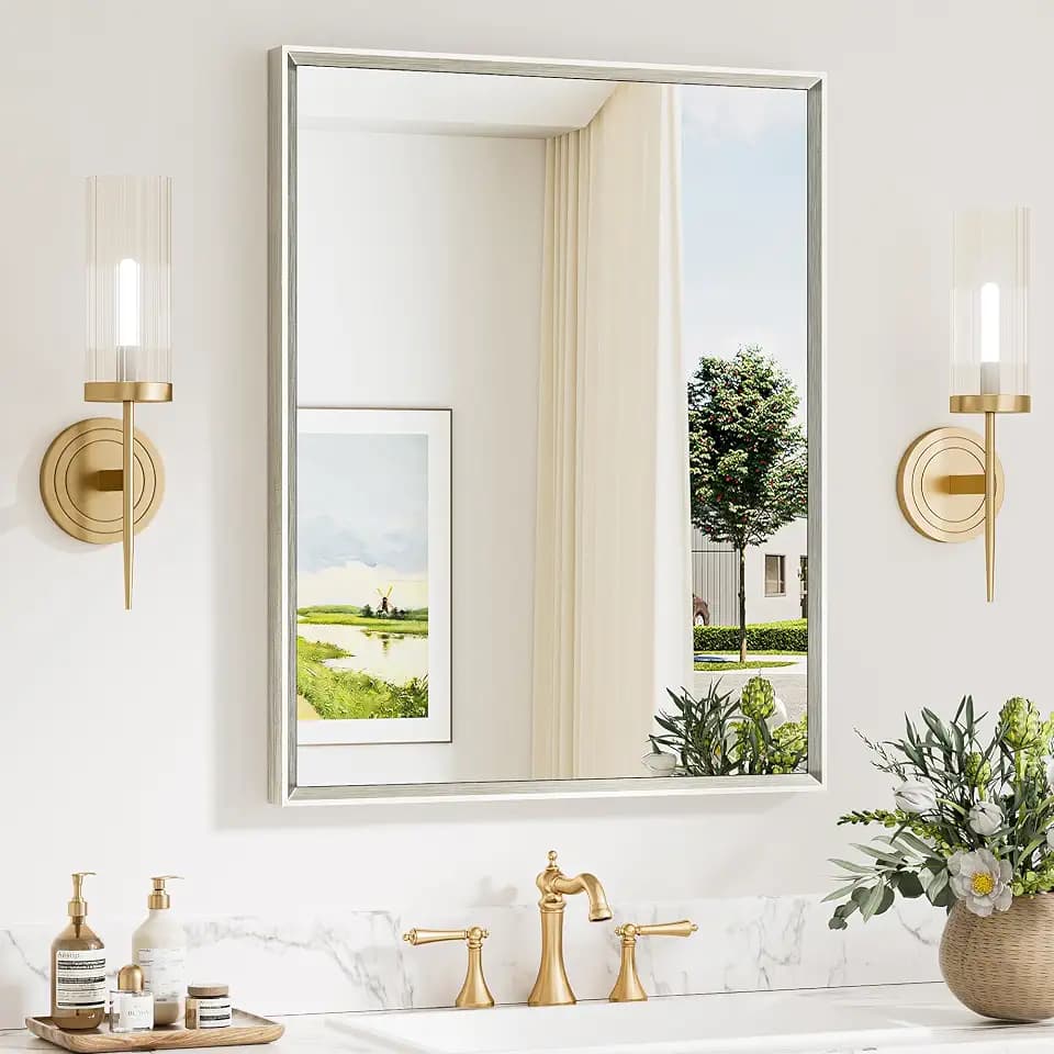 Keonjinn 24 x 30 Inch Brushed Nickel Bathroom Mirrors for Over Sink