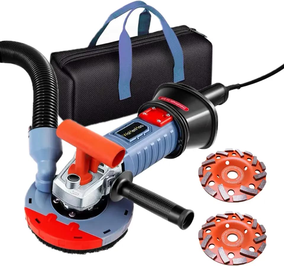 Wohenhao 5 Inch Concrete Planer 1500W with Dust Extraction Shroud and Diamond Cup Wheel, Floor Carpet Vinyl & Tile Adhesive Removal Machine (With x2 Grinding Wheel)