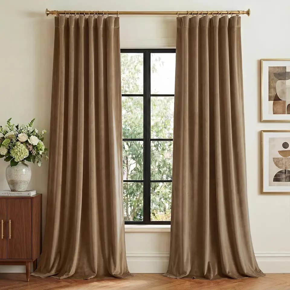 StangH Tan Brown Velvet Blackout Curtains 96 Inch for Bedroom 2 Panels