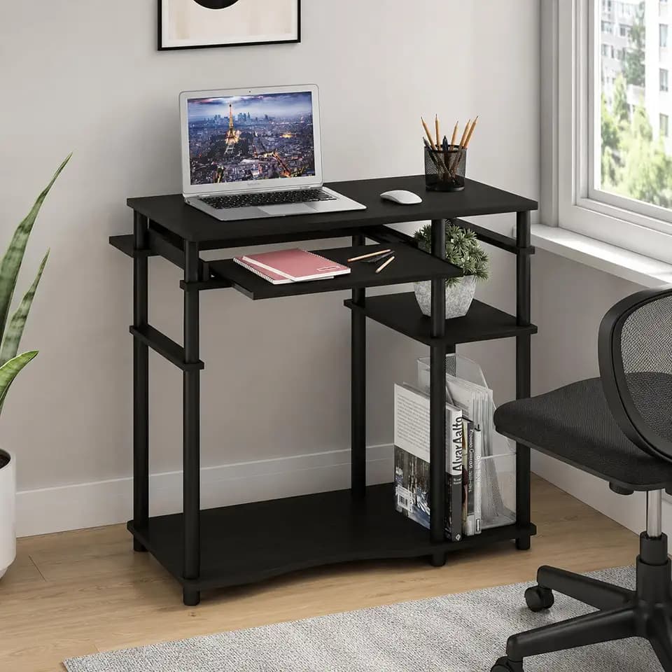Furinno Abbott 31.5 Inch Desk with Keyboard Tray, Black Espresso