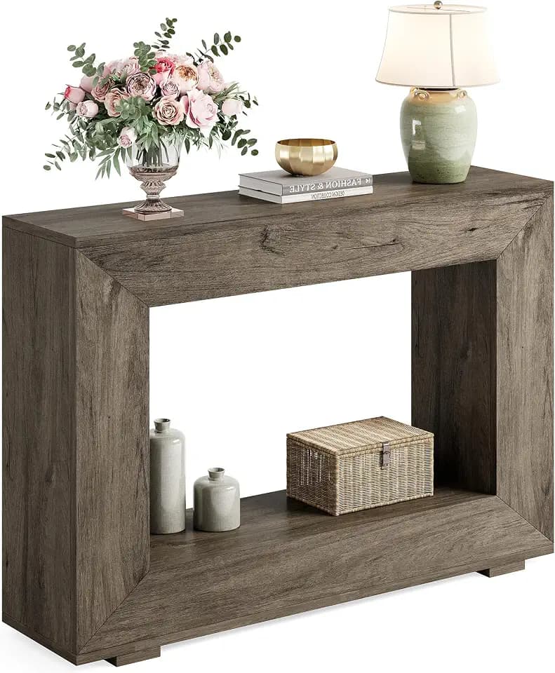 LITTLE TREE 47 Inches Console Table, Sofa Table with Storage, Modern Entryway Table for Hallway, Narrow Long Sofa Entryway Table for Living Room, Grey