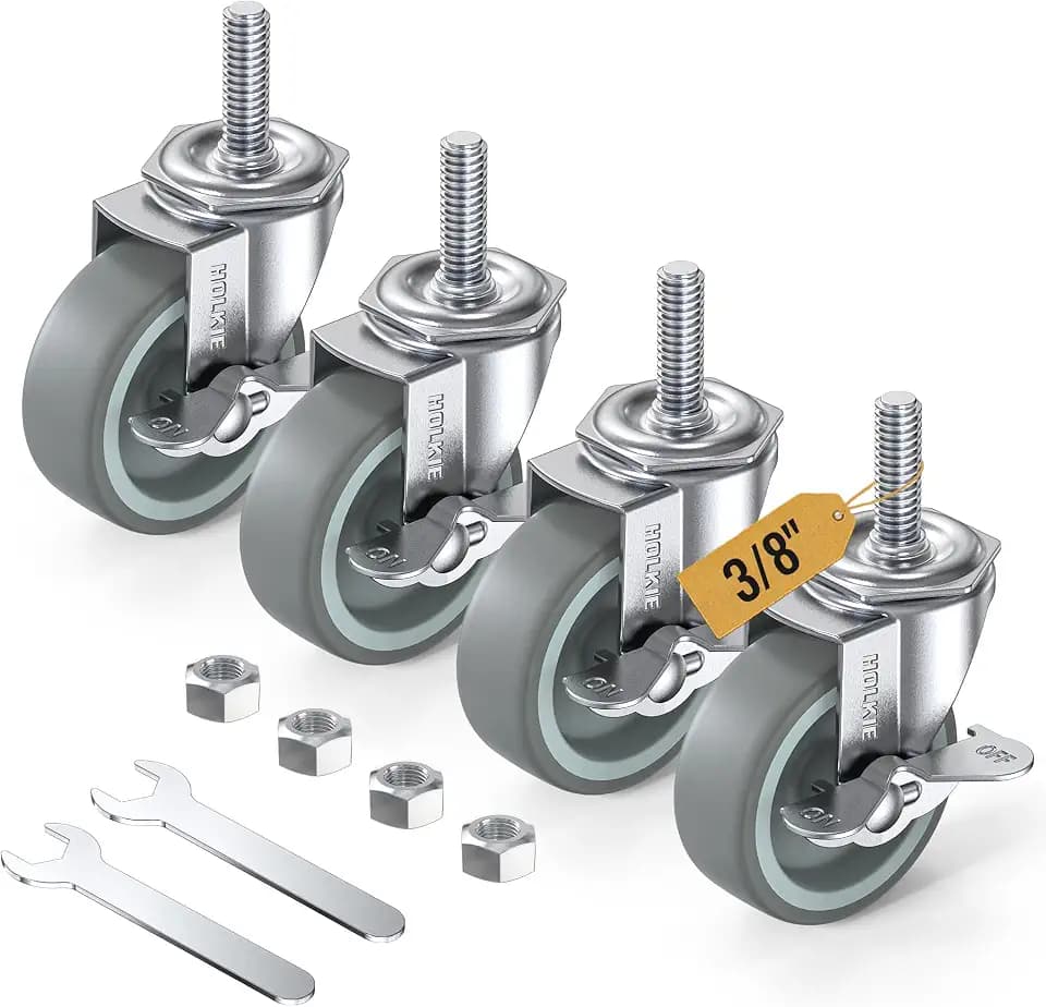 HOLKIE Stem Casters Wheels Set of 4 Standard US 3/8"-16 x 1-1/2" with Brake