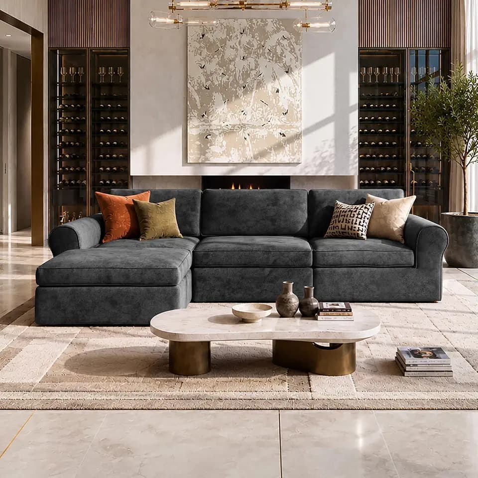 Maywish 108" Sectional Boneless Couch, L Shaped Sofa for Living Room