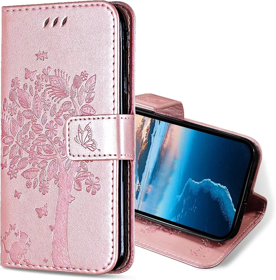 Handyhülle für iPhone 12 Mini Hülle, PU Leder Schutzhülle mit Kartenfach, Flip Case Klappbar Stoßfeste Hülle für iPhone 12 Mini (Roségold)