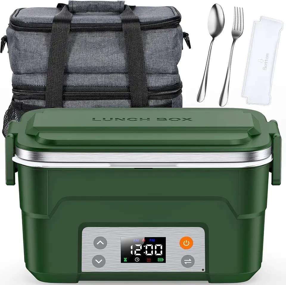 EAST OAK Cordless Electric Lunch Box with Scheduled Heating, Utensils, Removable Divider